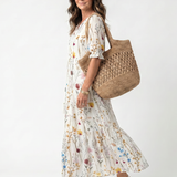 Halldis — Ivory Wildflower-Print Tiered Maxi Dress with Tassel Ties