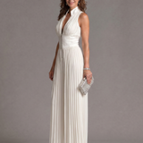 Amarantha — White Pleated Halter-Neck Jumpsuit with Defined Waist