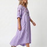 Rozalia — Lavender Floral-Embroidered Relaxed Midi Dress with Pockets