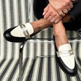 Domenica — Black and White Penny Loafers