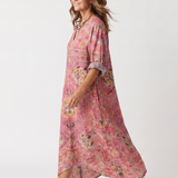Kjersti — Pink Medallion-Print Relaxed Midi Dress with Pockets