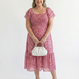Thorunn — Floral Off-Shoulder Smocked Midi Dress with Ruffle Sleeves