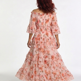 Cynwen — Peach Floral Off-Shoulder Tiered Maxi Dress with Ruffle Hem