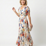 Radka — Multicolour Floral V-Neck Midi Dress with Flutter Sleeves
