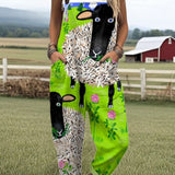 Elisenda — Lime Green Sheep and Cow Print Overalls