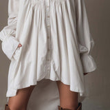 Idony — White High-Low Shirt Dress with Embroidered Yoke and Ruffle Cuffs