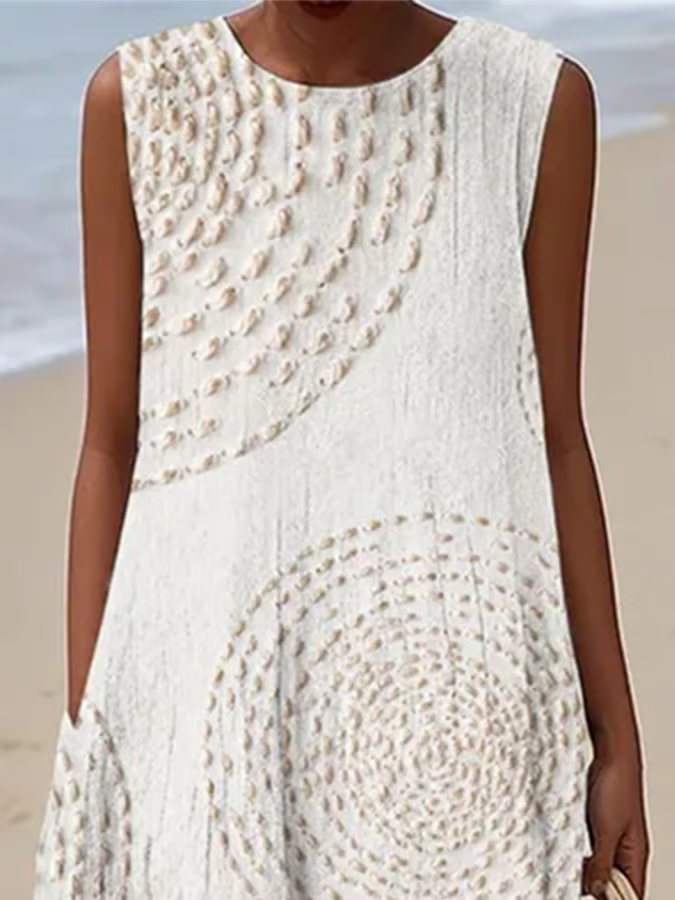 Lucette — White Eyelet-Look Sleeveless Midi Dress