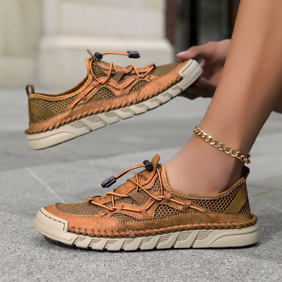 Hollis — Bungee-Lace Mesh Comfort Sneakers