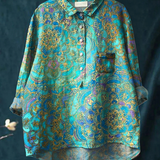 Meriel — Teal Paisley Medallion Print Button-Up Blouse