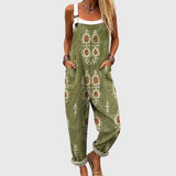 Yvette — Olive Boho Print Overalls