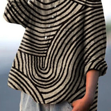 Orabella — Black and Cream Circular Line Print Button-Up Blouse