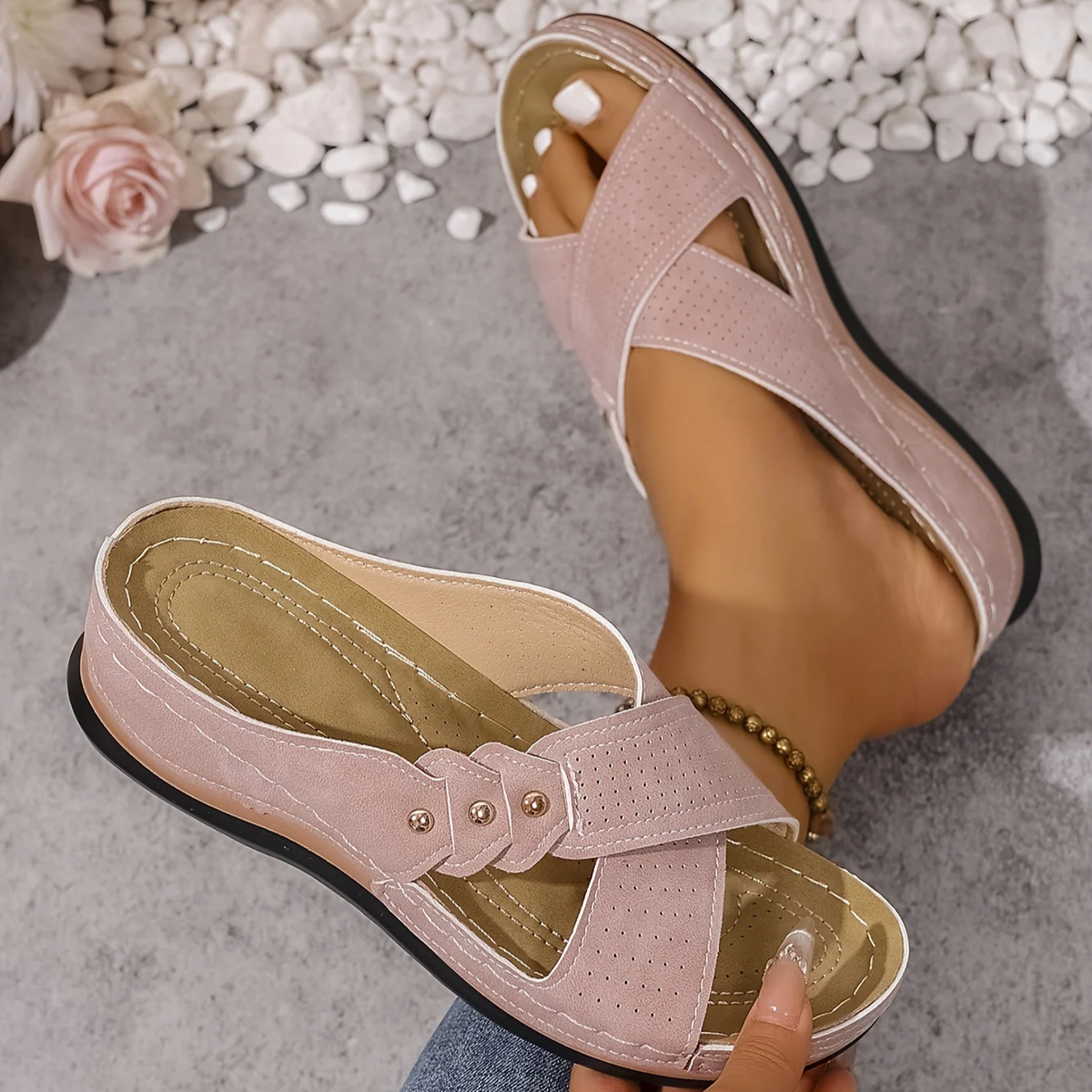 Dulce — Cross-Strap Wedge Comfort Sandals