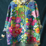 Balbina — Bright Garden Floral Print Button-Up Blouse