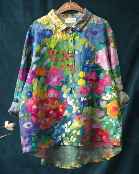 Balbina — Bright Garden Floral Print Button-Up Blouse
