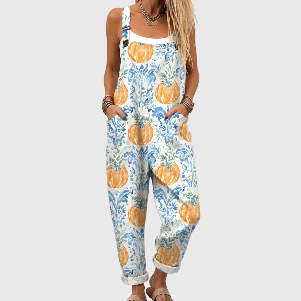 Aria — Pumpkin Floral Overalls