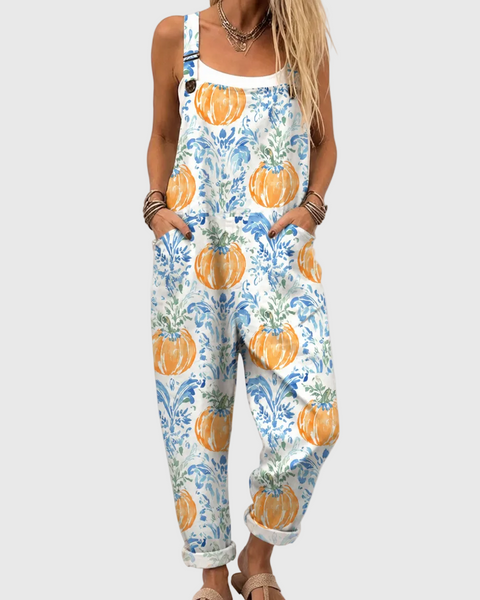 Aria — Pumpkin Floral Overalls