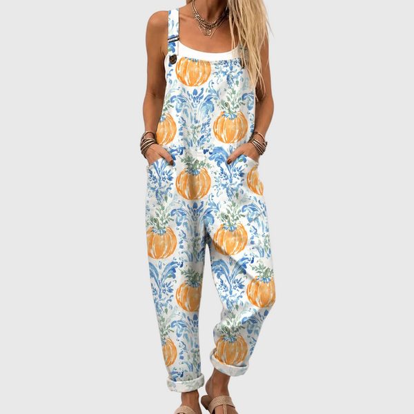 Aria — Pumpkin Floral Overalls