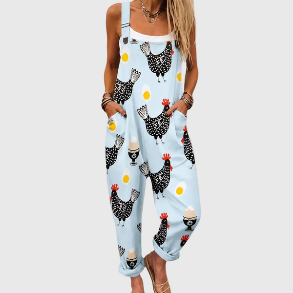 Bess — Black Hen Print Overalls