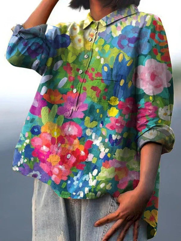 Balbina — Bright Garden Floral Print Button-Up Blouse
