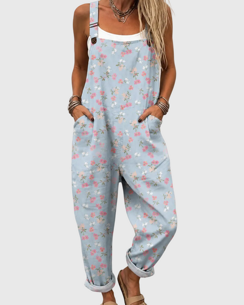Edie — Pale Blue Floral Print Overalls