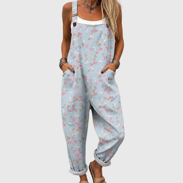 Edie — Pale Blue Floral Print Overalls