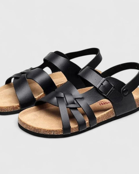 Helewise — Cork-Footbed Buckle Sandals with Woven Straps