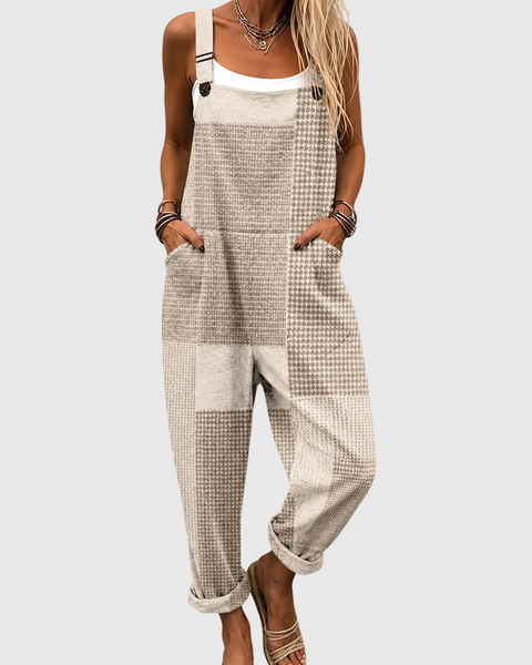 Jemima — Neutral Patchwork Farmhouse Overalls