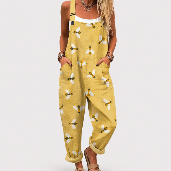 Molly — Yellow Bee Print Relaxed Overalls