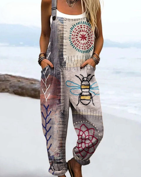 Naomi — Bee and Mandala Patchwork Print Overalls