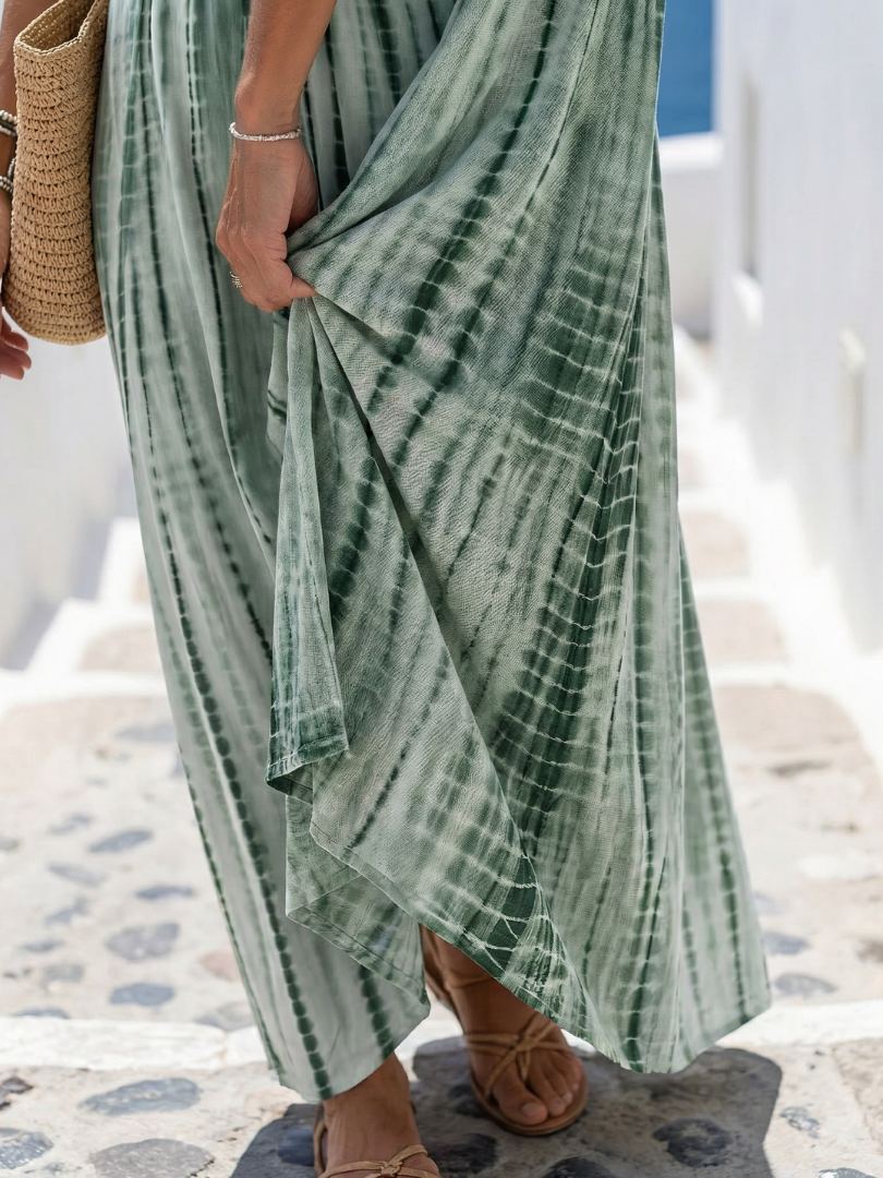 Isaline — Tie-Dye Stripe Maxi Dress with V-Neck and Thin Straps
