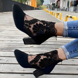 Wafa — Orthopaedic Lace-Panel Block-Heel Ankle Boots with Back Zip