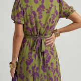 Cynara — Floral Wrap-Front Midi Dress with Puff Sleeves