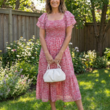 Thorunn — Floral Off-Shoulder Smocked Midi Dress with Ruffle Sleeves