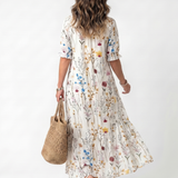 Halldis — Ivory Wildflower-Print Tiered Maxi Dress with Tassel Ties