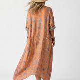 Athalie — Orange Paisley-Print Relaxed Midi Dress with Pockets and Notch Neck