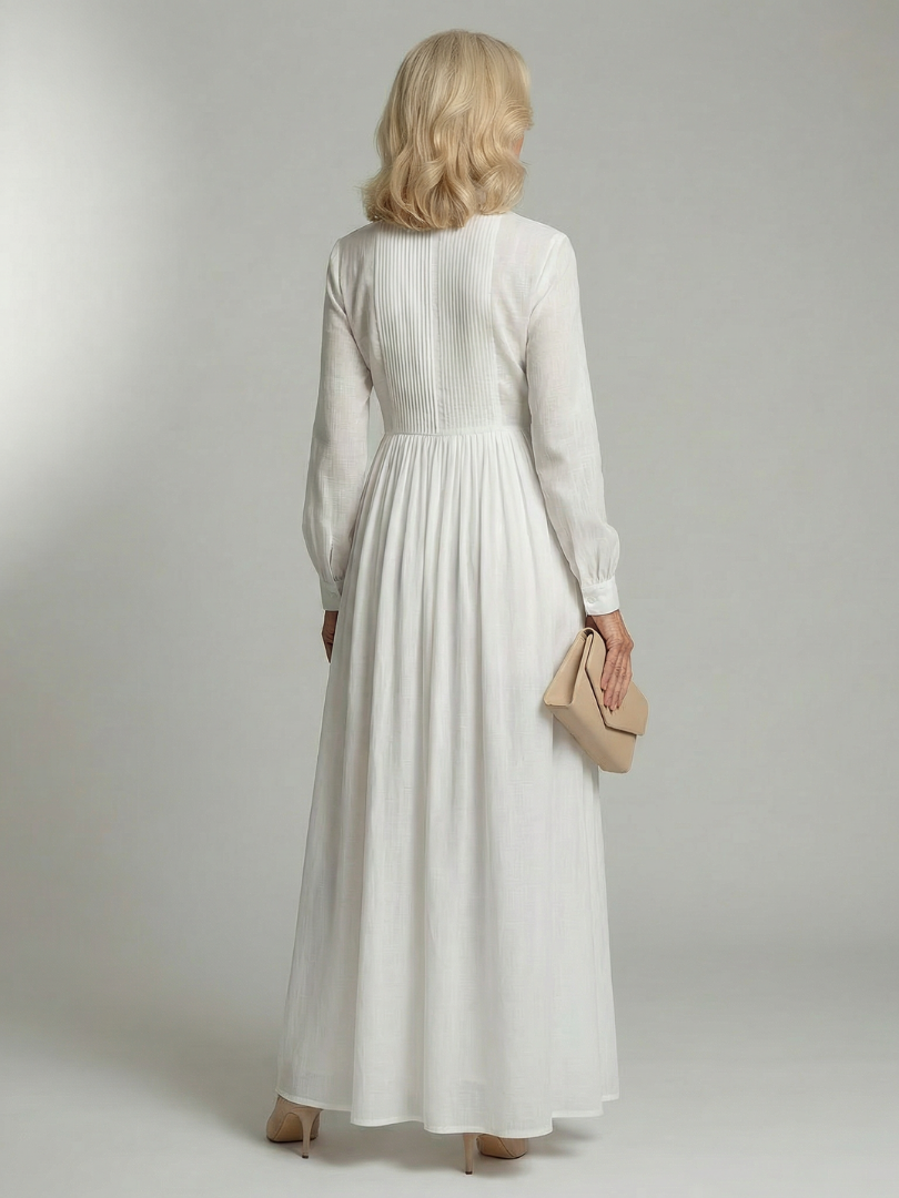 Alarice — Button-Front Pleated Shirt Maxi Dress