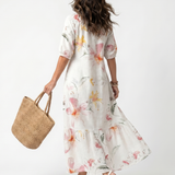 Merewyn — Ivory Soft Floral Tiered Maxi Dress with Tassel Ties