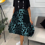 Sigrid — Colour-Block Leopard-Print Midi Dress with Pockets