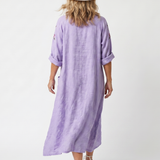 Rozalia — Lavender Floral-Embroidered Relaxed Midi Dress with Pockets