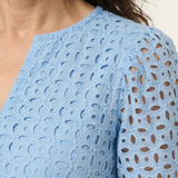 Aslaug — Sky Blue Eyelet-Look Tiered Maxi Dress with Short Sleeves
