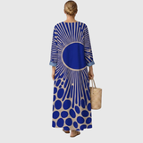 Alaina — Blue Sunburst-Print V-Neck Boho Maxi Dress