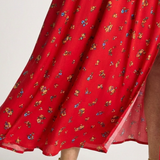 Jorid — Red Square-Neck Maxi Dress with Puff Sleeves and Front Slit
