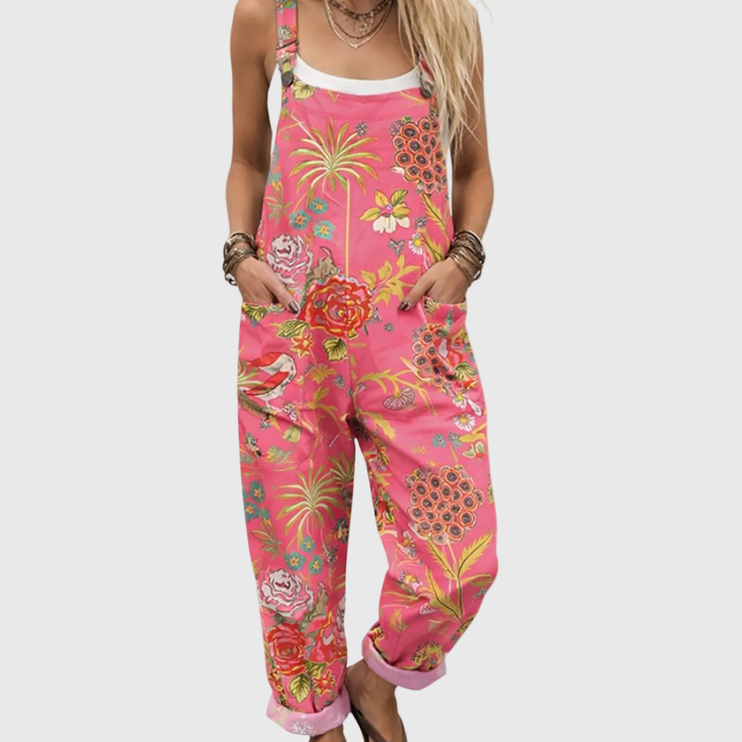 Olwen — Pink Botanical Print Overalls