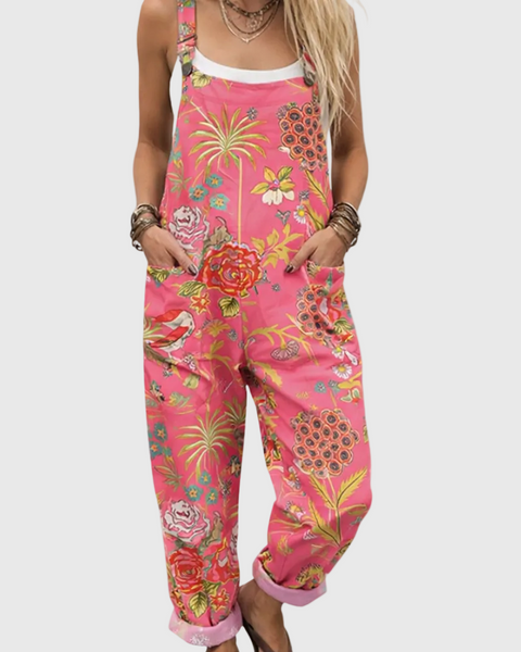 Olwen — Pink Botanical Print Overalls