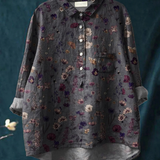 Benedikta — Charcoal Ditsy Floral Print Button-Up Blouse