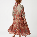 Roswitha — Rust Floral Mixed-Pattern Relaxed Midi Dress with Pockets