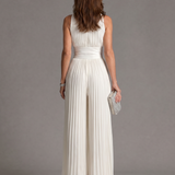 Amarantha — White Pleated Halter-Neck Jumpsuit with Defined Waist