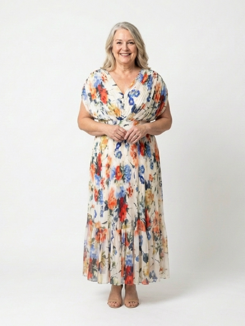 Radka — Multicolour Floral V-Neck Midi Dress with Flutter Sleeves