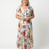 Radka — Multicolour Floral V-Neck Midi Dress with Flutter Sleeves