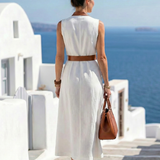 Coralyn — Sleeveless Midi Dress with Contrast Belt Tie and Trim